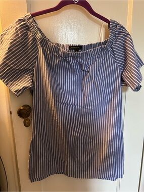 Banana Republic Blue and White Striped Off-Shoulder Blouse